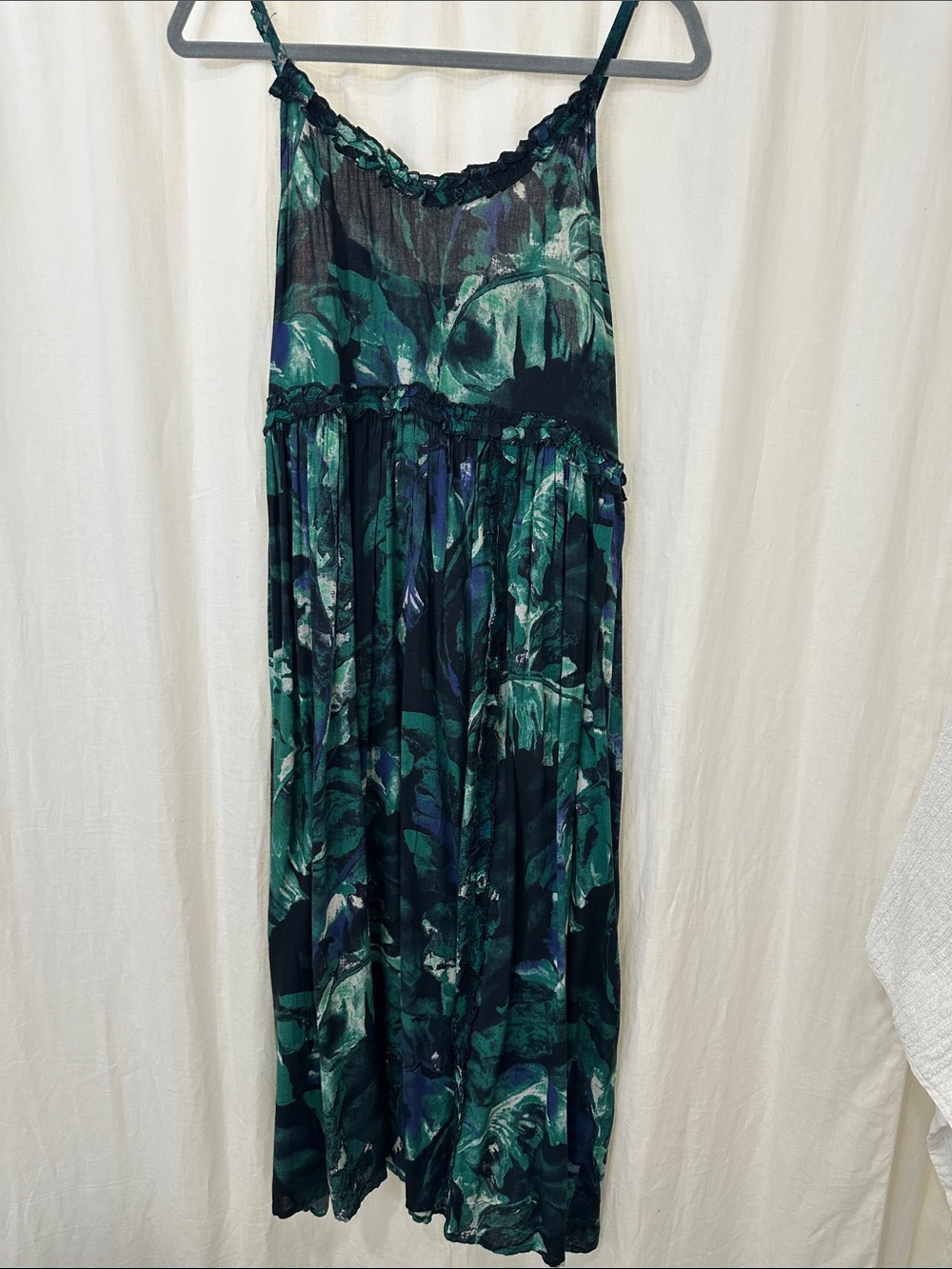 Green & Navy Tropical Print Maxi Dress